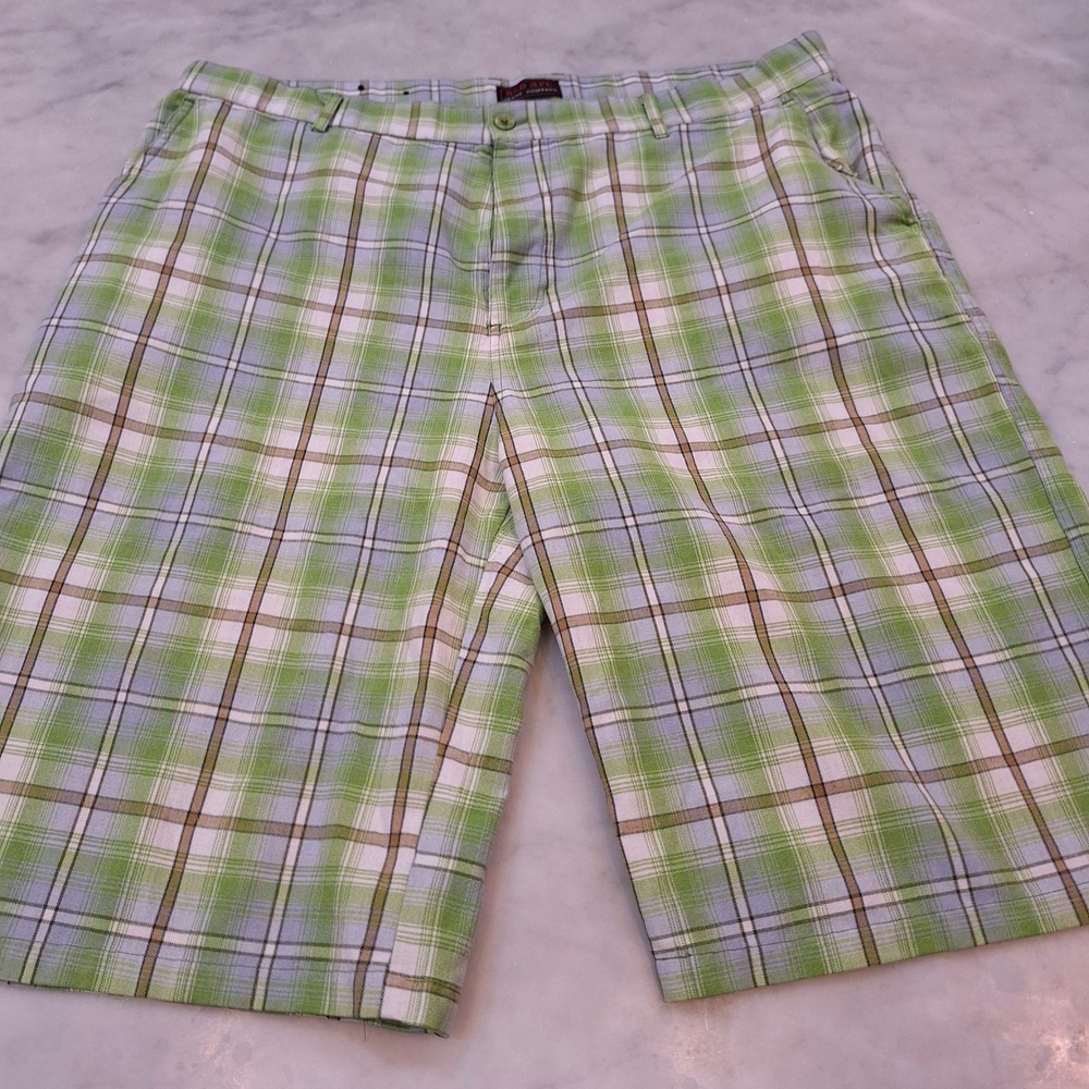 Vtg Y2K Red Ape Plaid Shorts 4XL Green Blue Flat Front Golf Skater Baggy w42